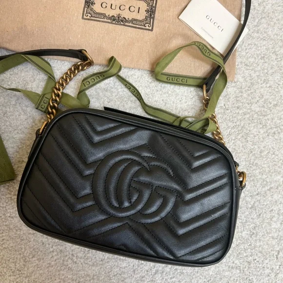 Gucci Black Leather Marmot double G Crossbody Bag - Picture 3 of 4